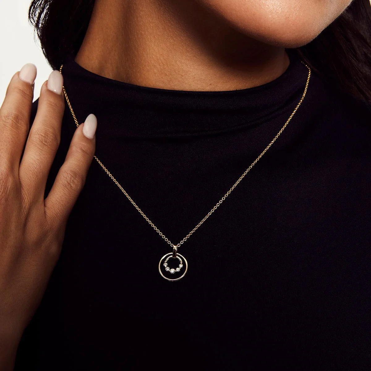 Cloud Double Ring Pendant Necklace - Image 3