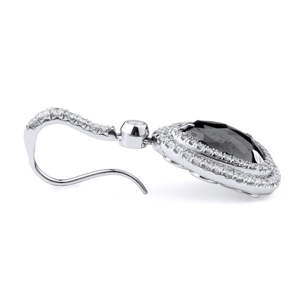Large Pear Drop Black Diamond Earrings - Image 2