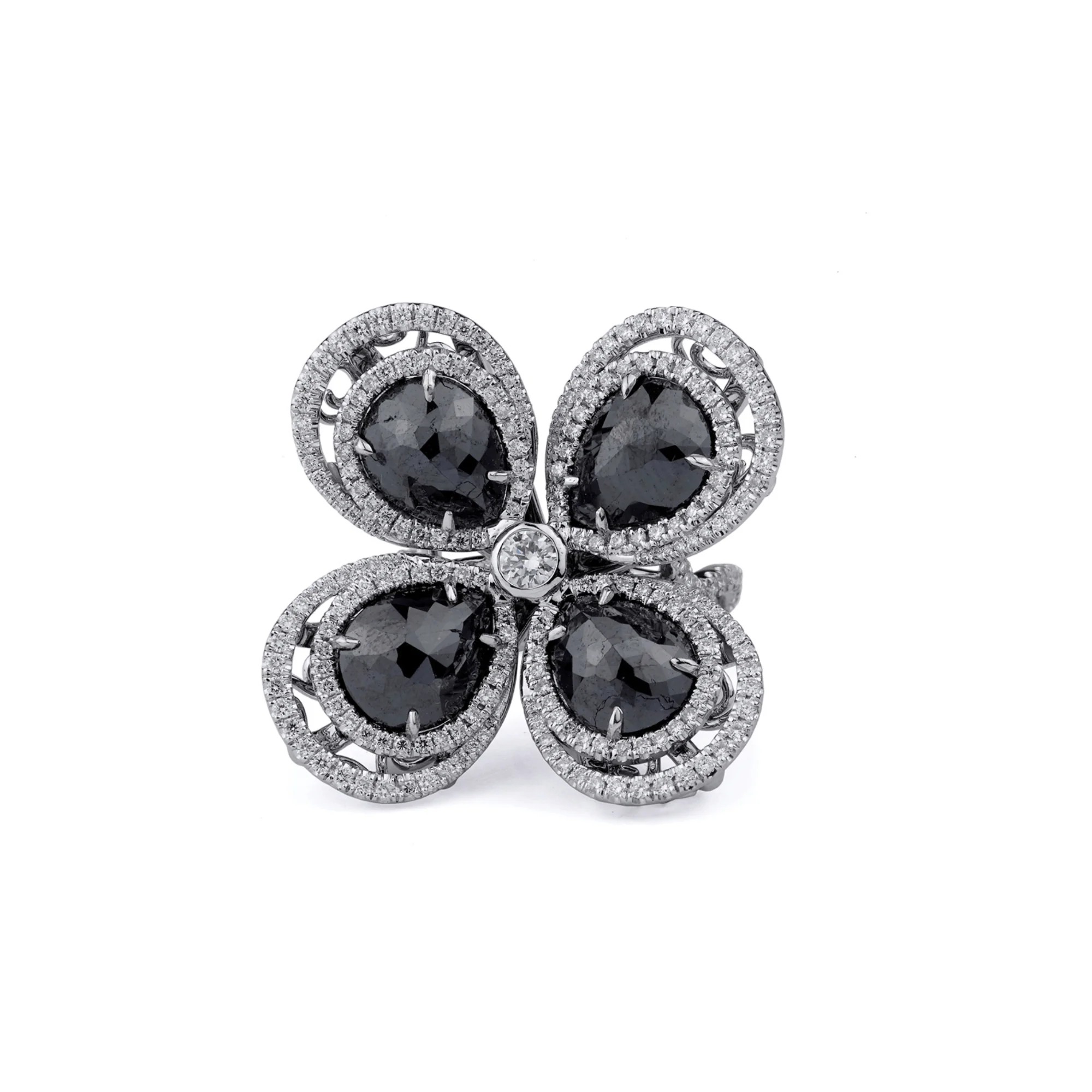 Black Diamond Floral Ring