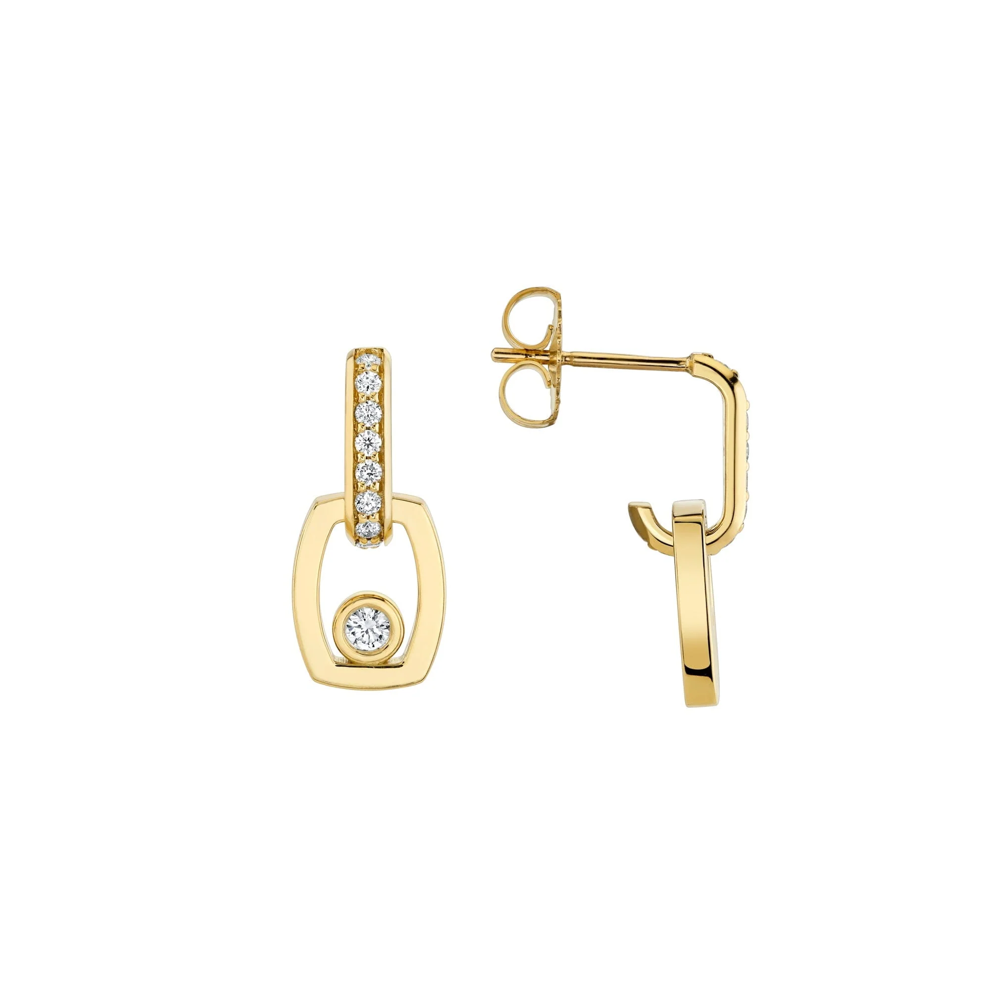 Link Earrings with Bezel Set Diamond - Image 3