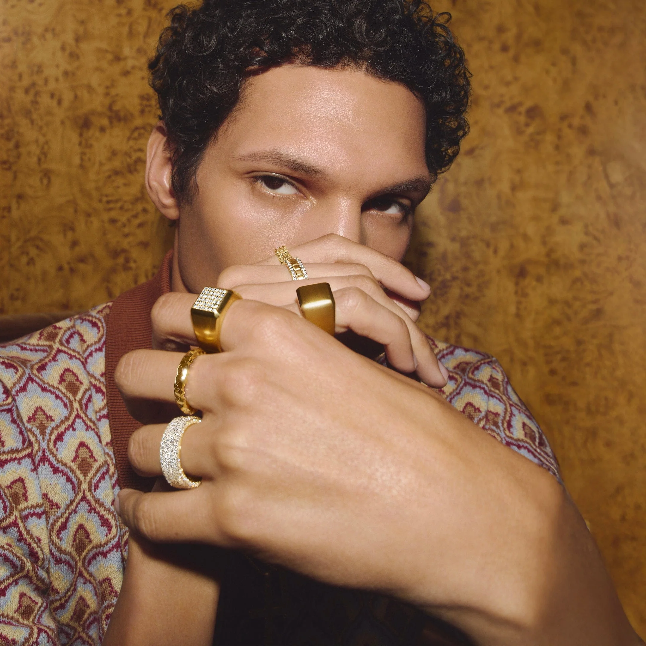 Mens Block Signet Ring with Pave - Image 11