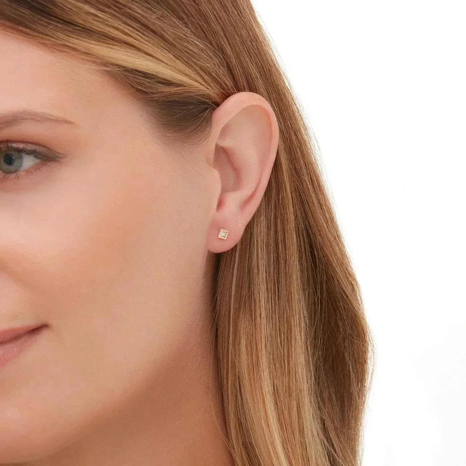 Princess Bezel Stud Earrings - Image 4